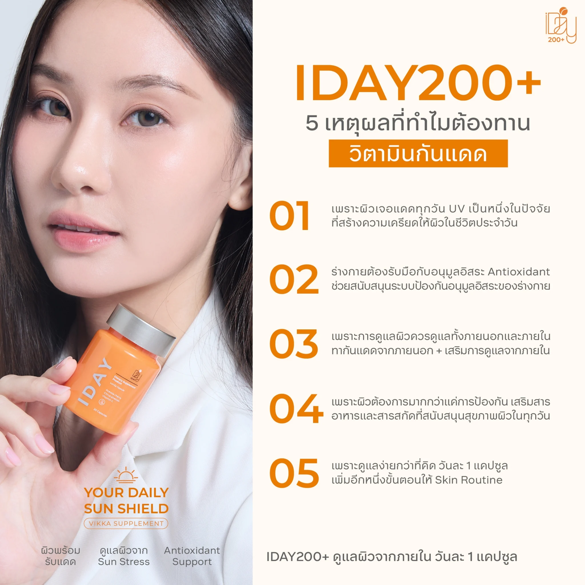 NEW! VIKKASUPPLEMENT IDAY200+ วิตามินกันแดด ผิวทนแดด ลดผิวหมองคล้ำจากแดด ผิวกระจ่างใส นุ่มชุ่มชื้น วิตามิน