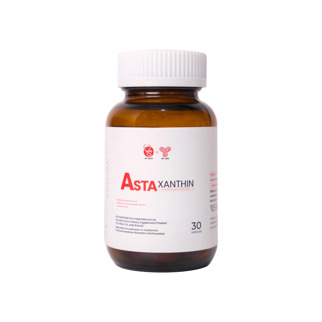 ASTA PLUS CoQ10 แอสต้าแซนธิน 6mg ผสมโคคิวเท็น Dr.Vikka x Dr.Jade บำรุงผิว ชะลอวัย 30 แคปซูล