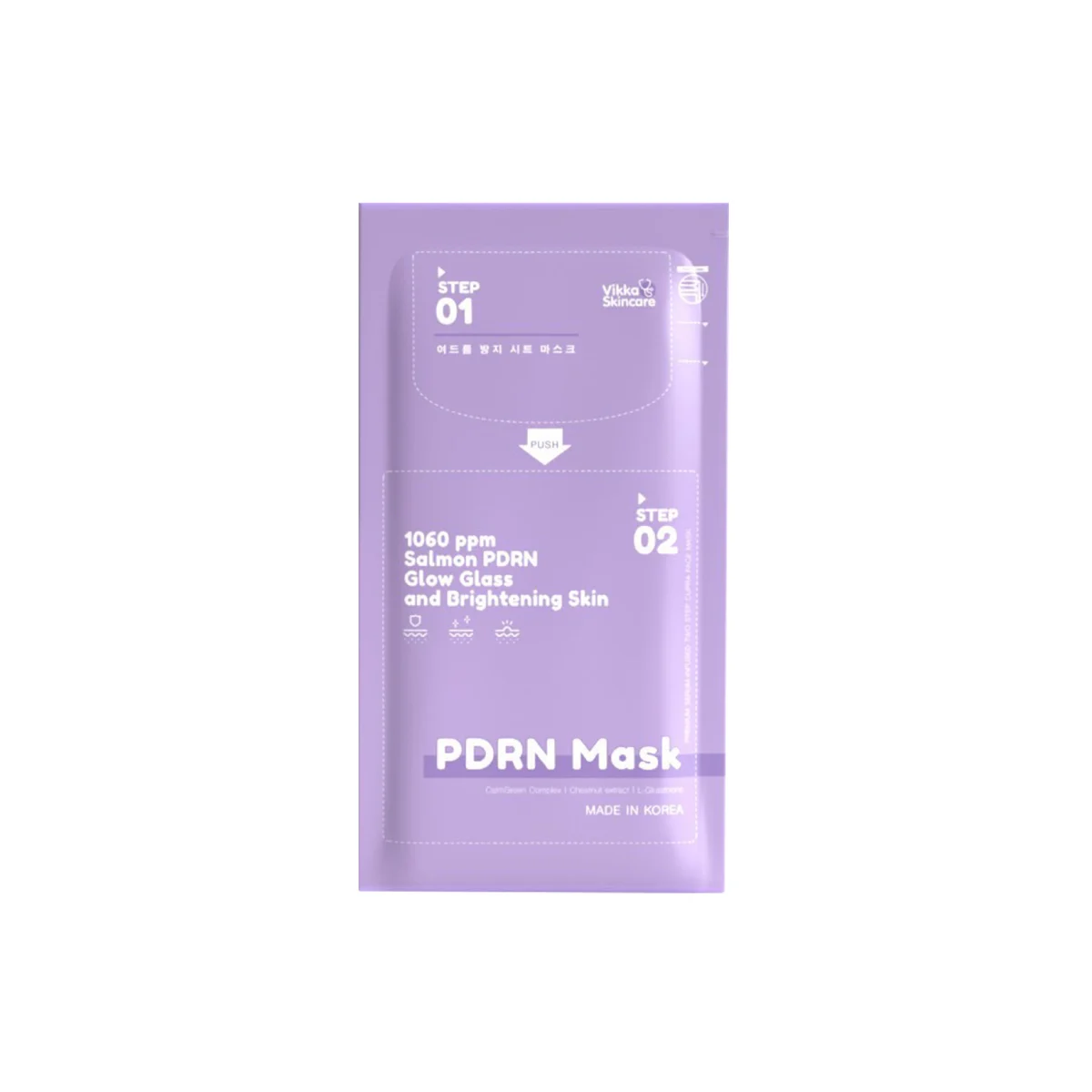 VIKKA SKINCARE PDRN MASK SHEET 2 STEP AND GLASSGLOW มาส์กหน้ากระจกหมอกุ้ง ฟื้นฟูผิวเร่งด่วน